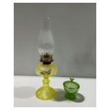 Vaseline Glass Lamp and Covered Jar Set