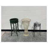 Group of Vintage Plant Stands... Wicker and Wrought Iron