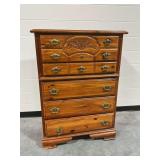 Wooden 5-Drawer Chest with Carved Floral Accent...see description