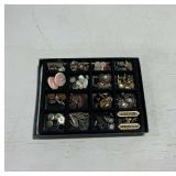 Multicolor Costume Jewelry Assortment with Cufflinks and Brooches in Organizer Tray