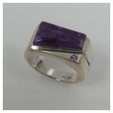 925 Sterling Silver Amethyst Stone Ring Size 8