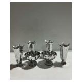 6-Piece Silver Tone Metal Decorative Vases and Bowls Lot
