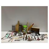Kitchen Utensils and Flatware with Wooden Cutting Board and Rolling Pin