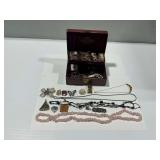 Jewelry Box with Costume Jewelry and Trinkets