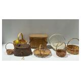 Various Woven Baskets, Split Reed Fishing Creel, and Picnic Basket