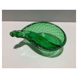 Murano Style Hand Blown Green Glass Conch Shell Bowl