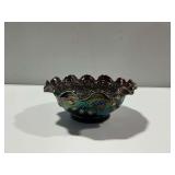 Iridescent Purple Carnival Glass Bowl with Blackberry Pattern