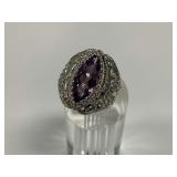 Sterling Silver Marquise Cut Amethyst Filigree Ring...Size 7