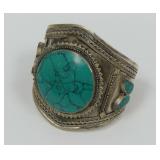 Tibetan Silver Cuff Bracelet with Stones