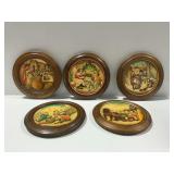 (5) Vintage Anri Wooden Christmas Relief Plates