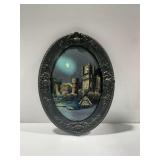 On The Danube Reverse Painted Glass Art in Oval Frame
