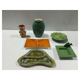 Group of Ceramic Vases and Ashtrays Including MCM Drip Glaze Pottery Ashtray