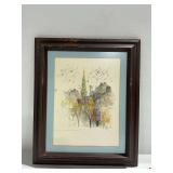 Framed Watercolor Depicting Copenhagen Architecture