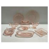 (8) Pink Depression Glass Tableware Items