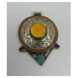 Middle Eastern Metal Pendant with Colored Inlay Stones
