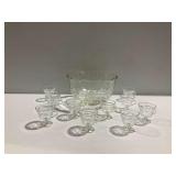Clear Glass Punch Bowl with (10) Cups