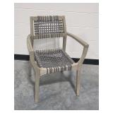 Wooden Armchair with Woven Gray Cord Seat and Back