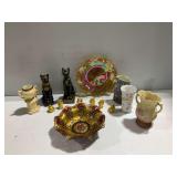Cat Figurines, Vases, Goofus Glass Bowl, and More