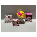 (4) Hello Kitty Items Including Alarm Clock and Ceramic Mug