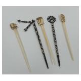 (5) Carved Bone Hair Pins