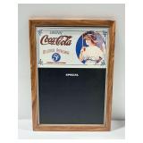 Coca-Cola Wooden Framed Chalkboard Sign with Mechanical Mirror Works Label
