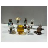 Variety of Oil Lamps with Amber Glass Shade... Includes Miniatures