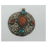 Middle Eastern Metal Pendant with Colored Inlay Stones
