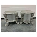 (2) Ornately Carved Wooden Nightstands...damaged and missing pulls