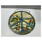Circular Faux Stained Glass Hanging Panel Signed by Artist Lori Schory 2003