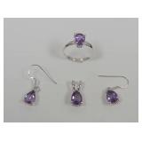 4-Piece Amethyst Jewelry Set: Ring Size 10, Pendant, and Earrings
