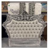 Ornate Silver Carved Wood Queen Size Bed with Mattress and Box Spring