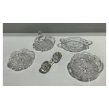 Cut Glass Relish Dish, Nappy, Knife Rest, and Shallow Bowls