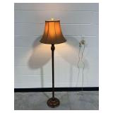Floor Lamp with Fabric Shade and Carved Base