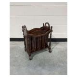 Vintage Wooden Magazine Rack with Turned Spindles