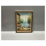 Framed Parisian Street Scene Oil Painting