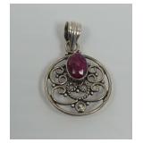 Sterling Silver Red Corundum Pendant