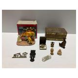 Porcelain Bisque Figurine, Tin, and Jewelry Items