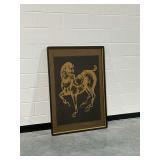 Framed Serigraph of a Horse with Gold and Black Styling