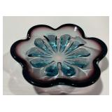 Art Glass Blue and Purple Flower Design Bowl