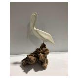 Pelican Bird Sculpture on Wooden Burl Base