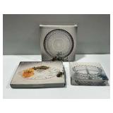 (3) Crystal and Glass Serving Dish Sets with Original Boxes