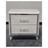 2-Drawer White Nightstand with Mirrored Trim