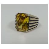 Size 10 Sterling Silver Ring with Yellow Cut Stone