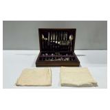 Wm. Rogers and Son Silverplate Flatware Set with Wooden Storage Box