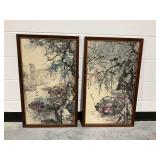 Pair of Framed Asian River and Boat Prints