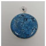 Round Sterling Silver and Blue Turquoise Pendant
