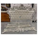 King Size Mattress and Split Box Spring with Ornate Headboard, Footboard, and Side Rails ... see description