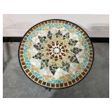 Mosaic Tile Top Round Accent Table with Metal Base