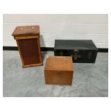 (3) Storage Containers Including Trunk and Wooden Boxes