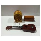 Diamond Head Ukulele, Lane Cedar Box, and Dispenser Barrel